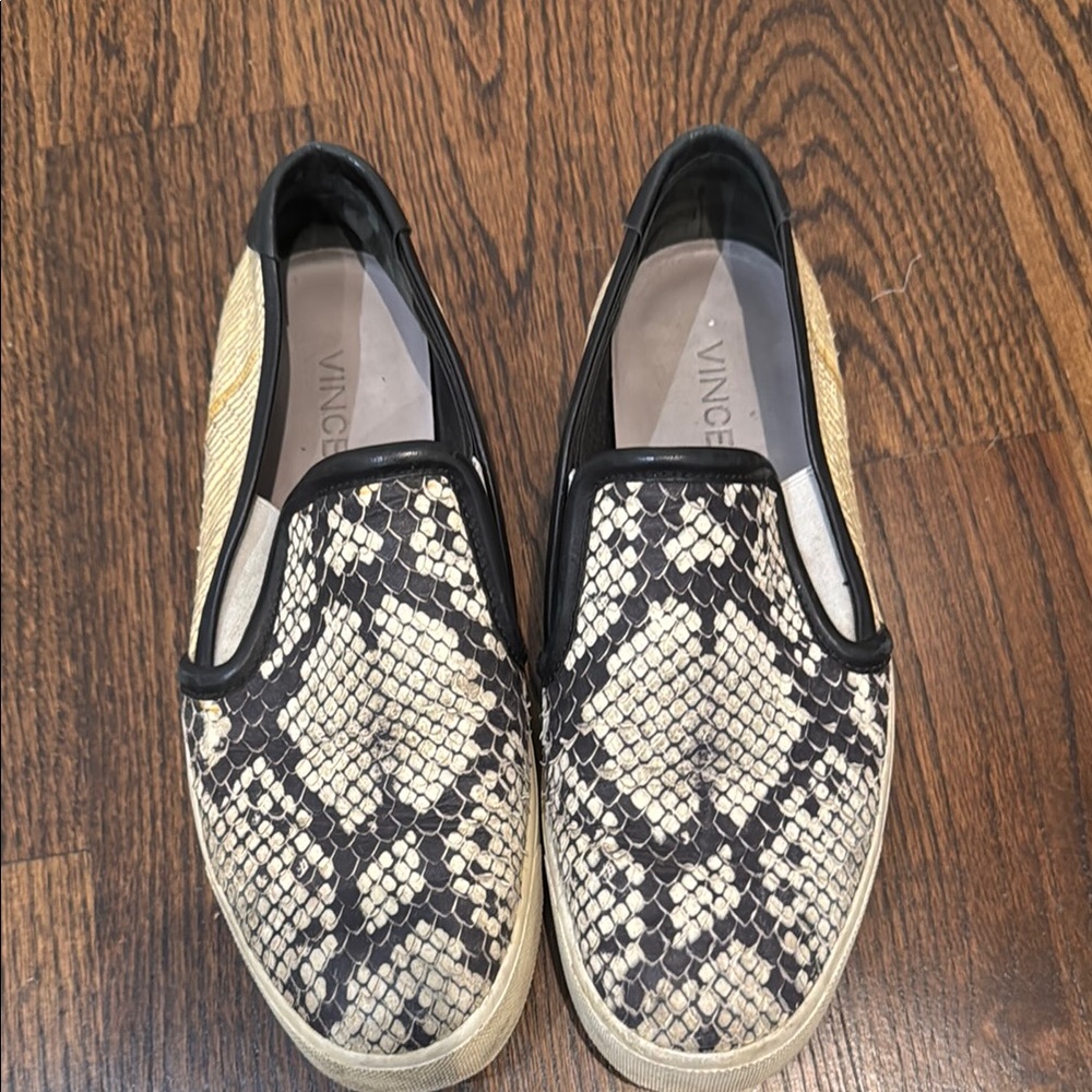 Vince Black and Cream Snake Pattern Slip-Ons